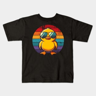 Cool Retro Yellow Duck in Sunglasses 70s 80s 90s Funny Duck Kids T-Shirt